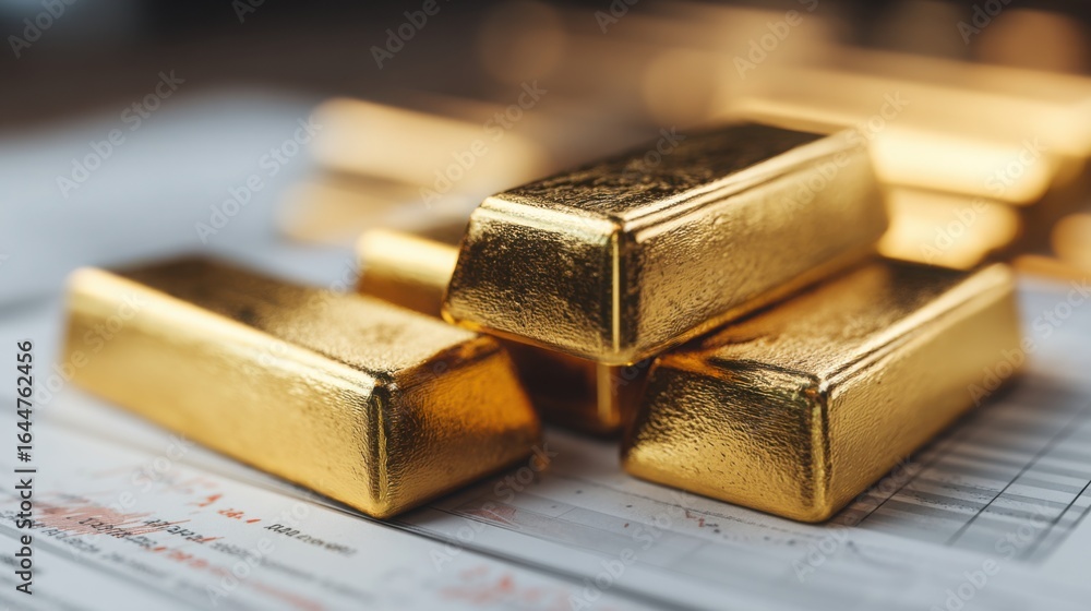 Poster array of gleaming gold bars displayed with precision reflecting the importance of precious metal in 