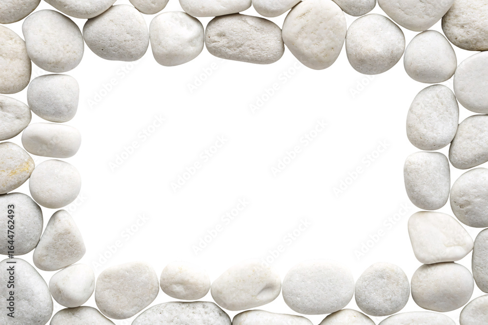 Poster light colored smooth pebbles forming decorative oval frame boundary design, isolated on a transparen
