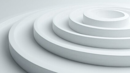 Obraz premium Abstract white concentric circles, layered, creating a 3D platform effect. Smooth, clean, minimalist design