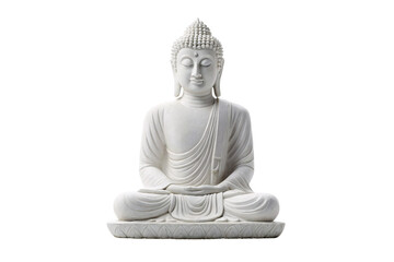 Obraz premium Calm white Buddhist statue with closed eyes in lotus position, isolated on a transparent background