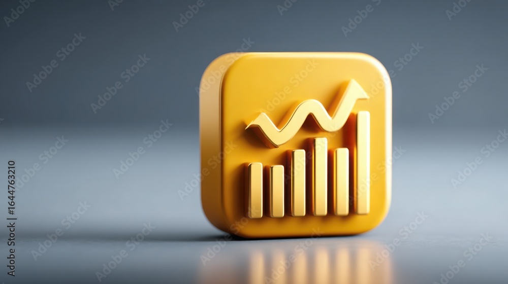 Poster elegant gold icon featuring a minimalist graph bar design representing data tracking and financial p