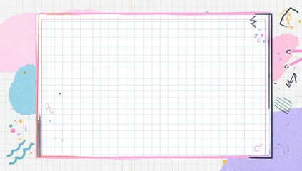 Gridded background with colorful abstract shapes