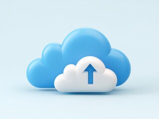 3D rendered light blue cloud icon with white upload arrow