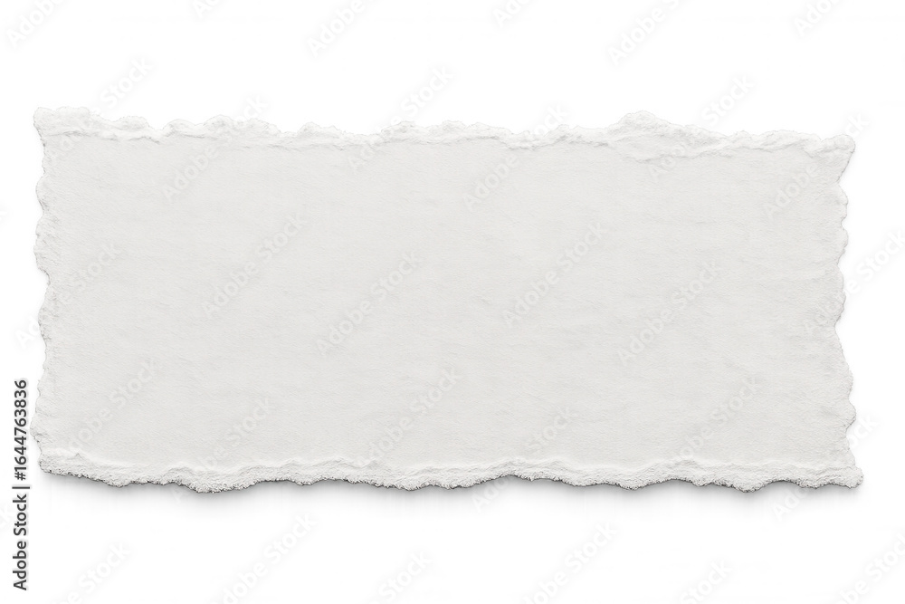 Poster rectangular piece of torn white paper with transparent background, ideal for adding a realistic touc