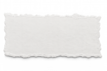 Rectangular piece of torn white paper with transparent background, ideal for adding a realistic touch to designs