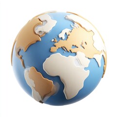 Naklejka premium Stylized 3D globe, light beige continents on a light blue background