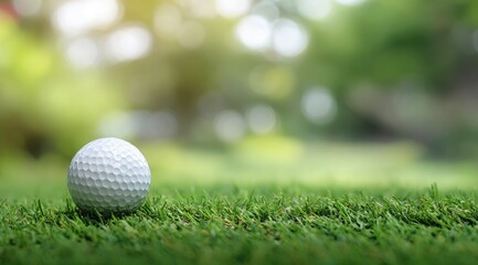 Obraz premium Golf ball on a grassy fairway, sunlit bokeh