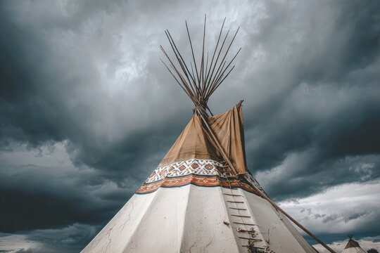 Native American Teepee under stormy sky - Powered by Adobe