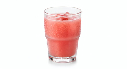 A refreshing glass of pink lemonade with ice cubes on a clean white background studio shot image