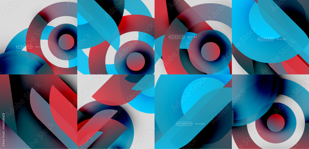 Poster abstract geometric patterns. overlapping circles create vibrant colorful designs. modern style, dyna