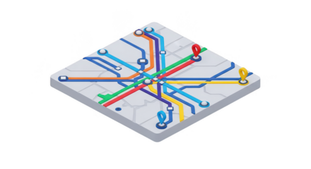 Isometric 3D City Subway Map PNG, Transparent Background, Colorful Lines