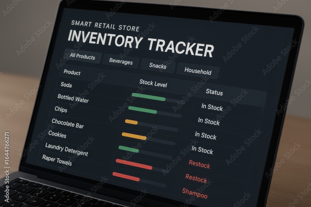 Aufkleber smart retail store inventory tracker with stock levels and restock alerts for multiple product categ