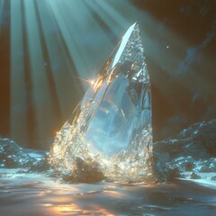 Dream Shard A solitary shard of crystalline light emerging from a surreal dream intense and symbolic