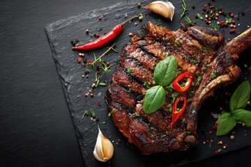 Grilled steak on slate platter