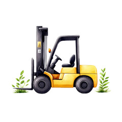 Yellow forklift surrounded by green plants