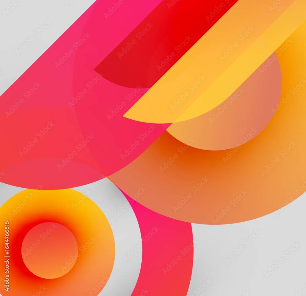 Poster abstract composition. overlapping circles, vibrant hues, gradients create dynamic visual experience.