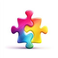 Obraz premium Vibrant colorful puzzle piece, 3D style, two pieces joined