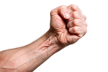 A close-up of a male hand, Caucasian, clenched in a fist, showcasing strength and determination.
