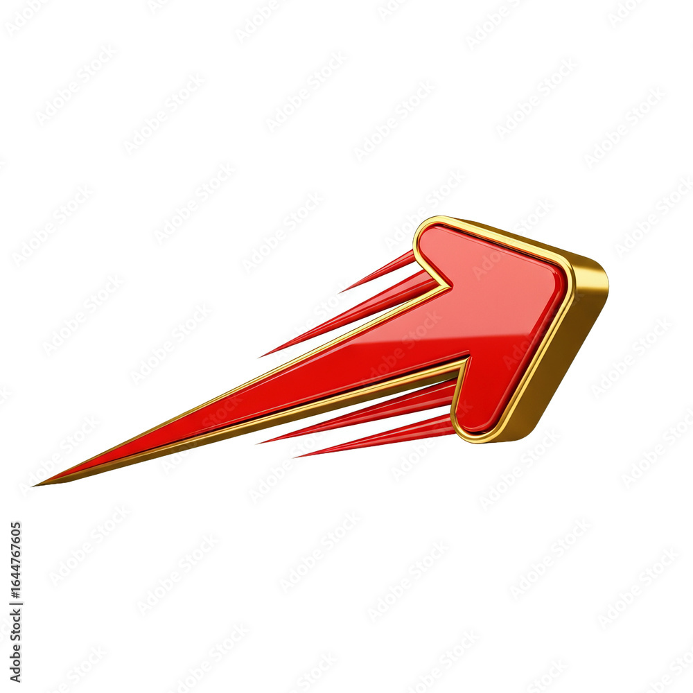 Poster stylized red arrow in golden outline representing speed and direction with