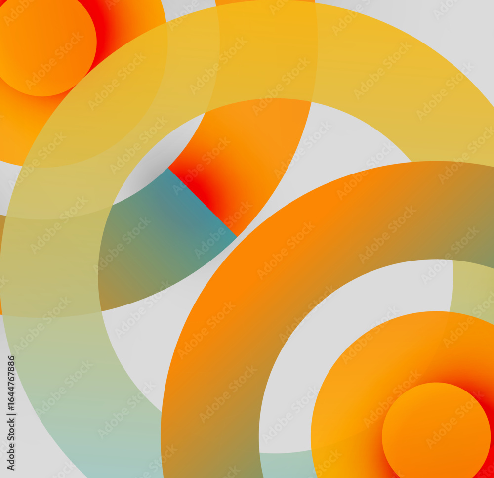 Poster abstract composition. overlapping circles, warm colors dominate. soft gradients create depth, modern