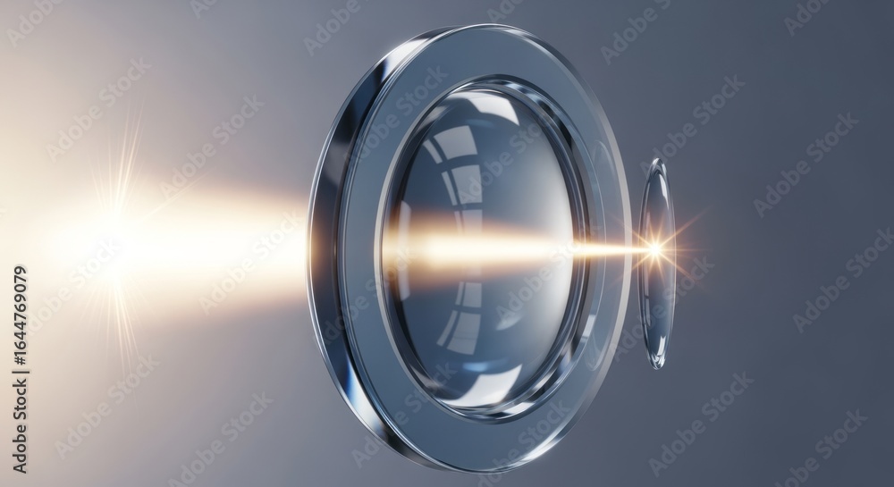 Fototapete a close up of a lens with light passing through it on a gray background in a studio setting image