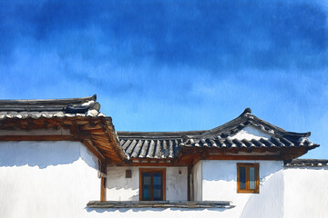 전통 한옥과 산 풍경 Generating AI