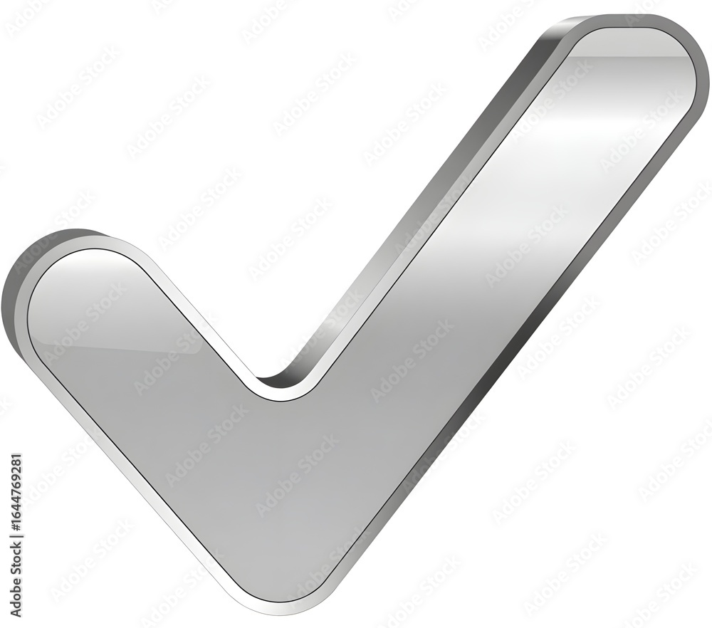 Fototapete a shiny metallic check mark symbol with rounded edges isolated on a white background in a digital im