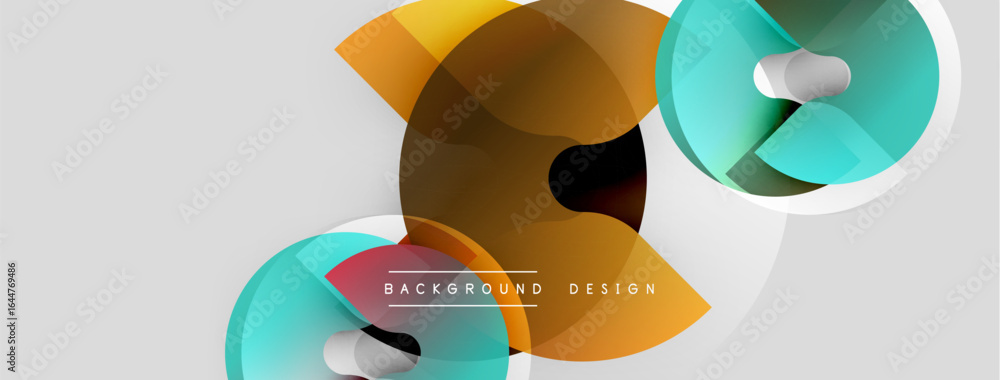Poster abstract geometric shapes overlap, creating dynamic visual composition. orange, teal hues dominate n