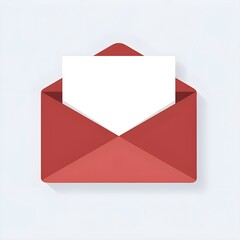 A red envelope with a white card inside sitting on a light gray surface with a soft shadow effect