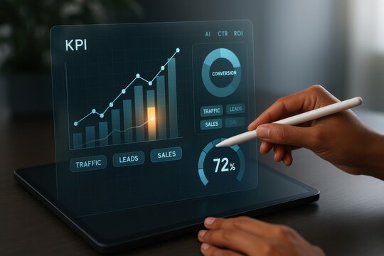 Corporate KPI Tracking Dashboard with Conversion Rate, Sales, Leads, and Traffic Metrics
 - Powered by Adobe