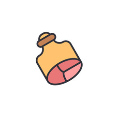 A simplified, cartoon-style illustration of a bottle of balsamic vinegar, with the yellow bottle tipped to show the dark liquid inside.