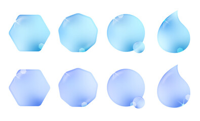 潤い・水滴・氷・滴・しずくのフレーム/バッジセット(美容 化粧品 バナー LP 編集可能 ベクター シャボン玉)