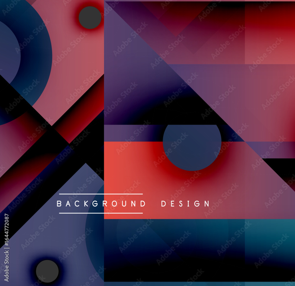 Poster abstract geometric composition. overlapping shapes create vibrant color gradients, modern design ele