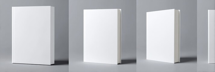 Blank white book covers displayed against a neutral gray backdrop