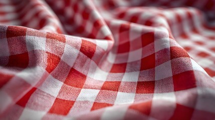 Fototapeta premium Close-up view of red and white checkered fabric.