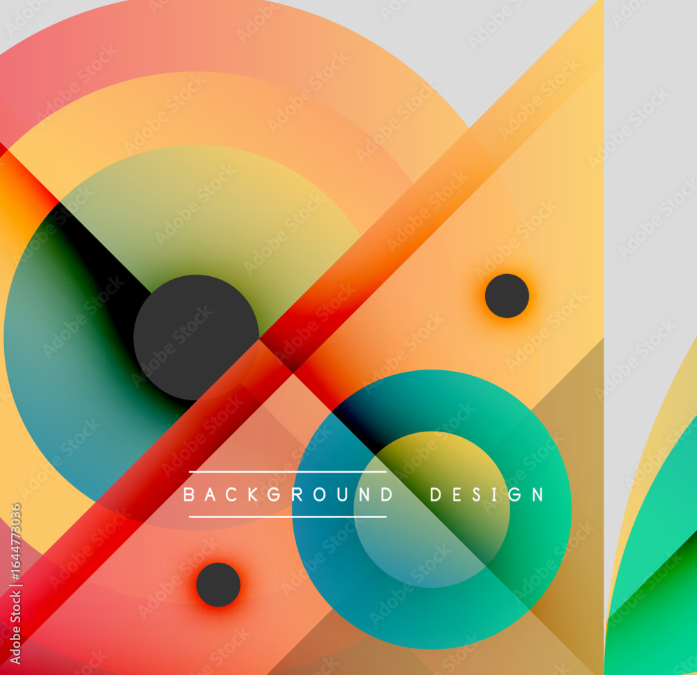 Poster abstract colorful design. overlapping circles, lines create dynamic composition. gradient shades, mo