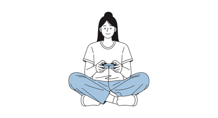 Young Woman Engrossed in Video Gaming, Illustration for Digital Entertainment, Leisure Activities, and Modern Lifestyle Concepts
