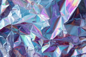 Abstract iridescent crumpled foil texture