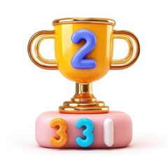 A stylized trophy icon, bright colors, 3D style