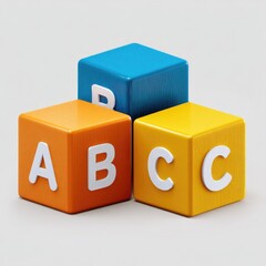 Three colorful wooden blocks, stacked and angled, le