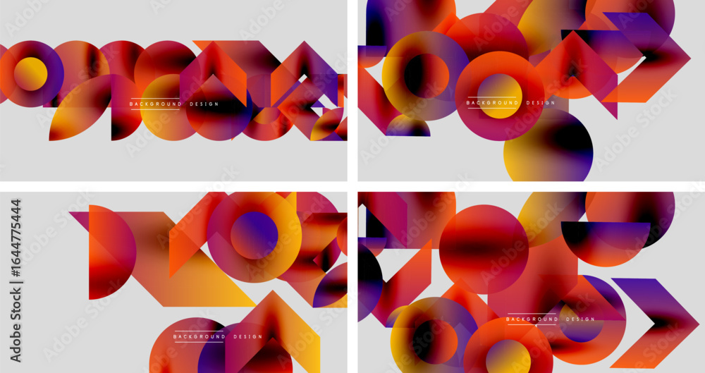 Poster abstract colorful shapes overlap, creating dynamic background designs. gradient hues blend, offering