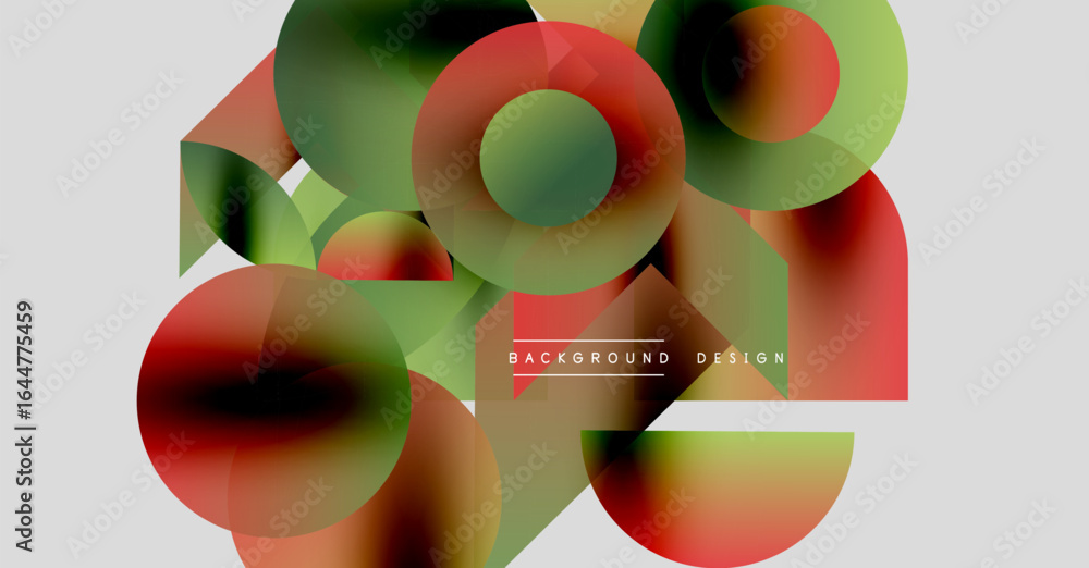 Poster abstract shapes overlap, creating vibrant color gradients. design features circles, triangles, smoot