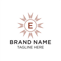 Initial letter E serif font logo design, green nature graphic icon concept