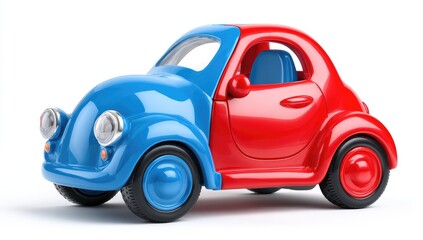 Retro toy car, split blue and red, glossy finish