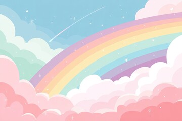 Pastel rainbow sky with fluffy clouds (2)