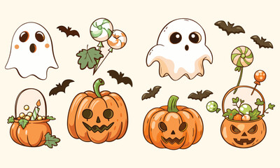 Cute Ghost and Pumpkin Halloween Clipart Set – Colored and Black & White Printable Designs