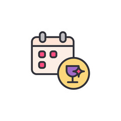 A calendar icon with a trophy and a star, symbolizing a prize-winning event, an award ceremony date, or a notable achievement scheduled on a calendar.