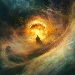 Dreamwalker’s Emblem A glowing emblem of a lost dream emerging from swirling cosmic mists symbolic and mystical