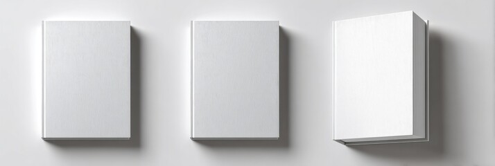 Three blank, white book covers