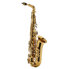 A beautiful golden saxophone, a classic brass wind instrument, perfect for music themes, jazz, and classical compositions.